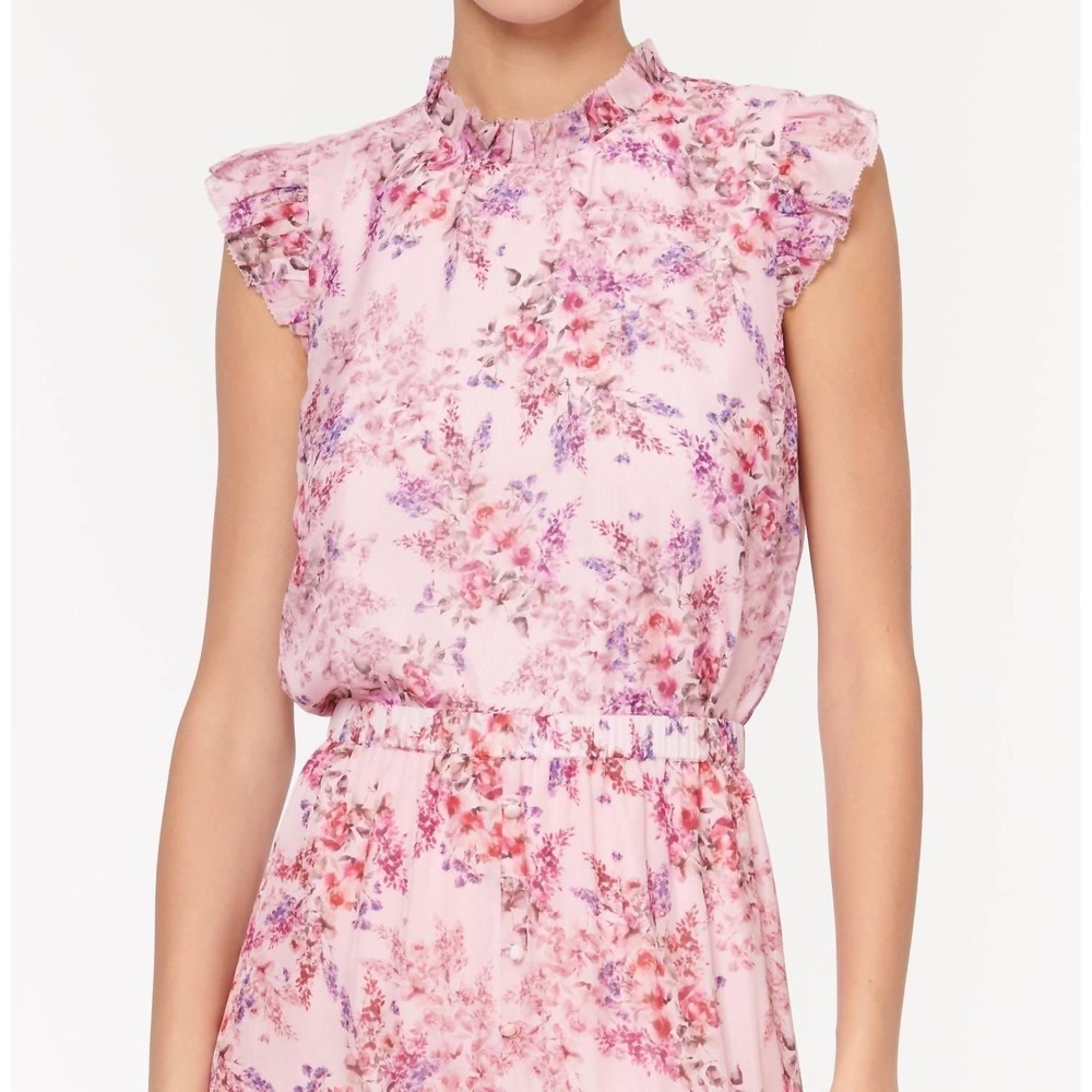 CAMI NYC Asta 100% Silk Floral Ruffle Flutter Sleeve Top Pink XS